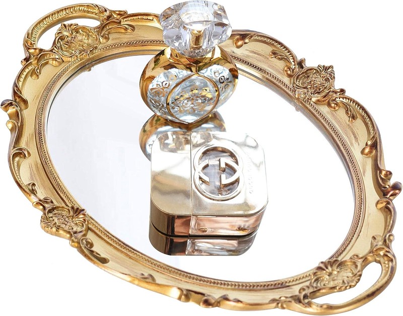 PortPlugs Mirrored Tray,Decorative Mirror for Perfume Organizer Jewelry Gold
