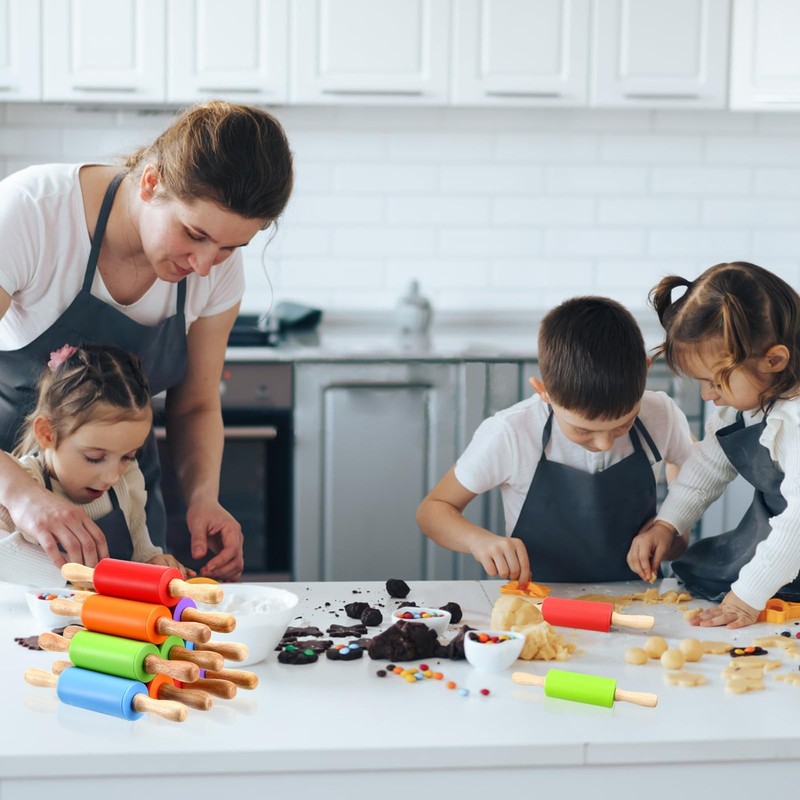10 PCS 9 Inch Silicone Small Rolling Pin Kids Mini 5 Colors Wooden Handle gallery