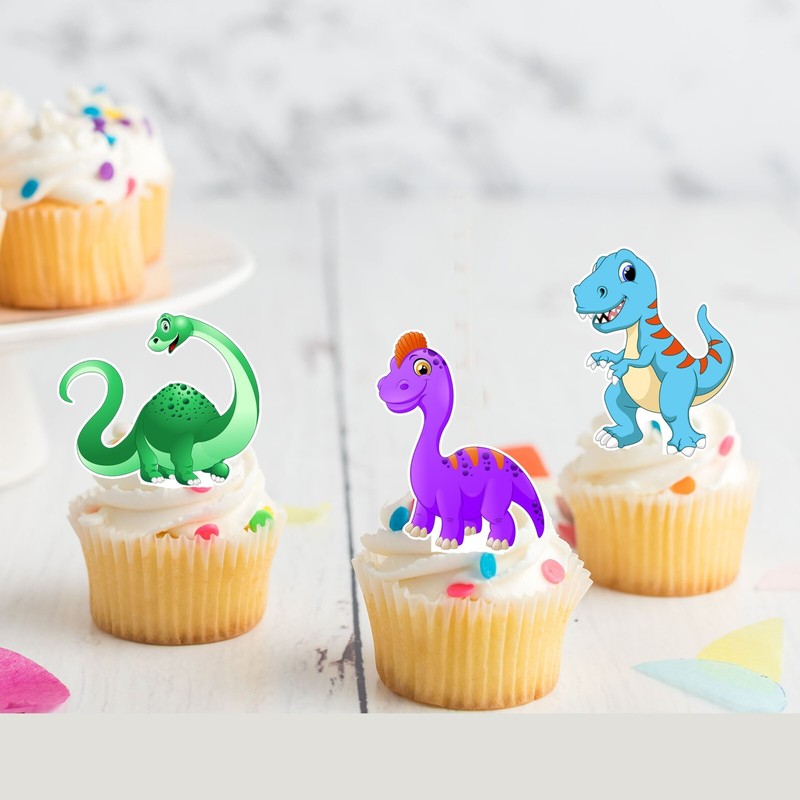 Dinosaur Cute Dinosaurs Pre-cut Edible Stand-Up Wafer Card Cupcake Toppers