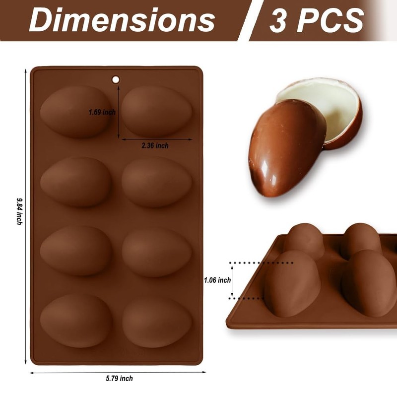 Benekiy 3 Pack 3D Easter Egg Silicone Molds 8 Cavity Egg Shape Non-Stick Baking gallery