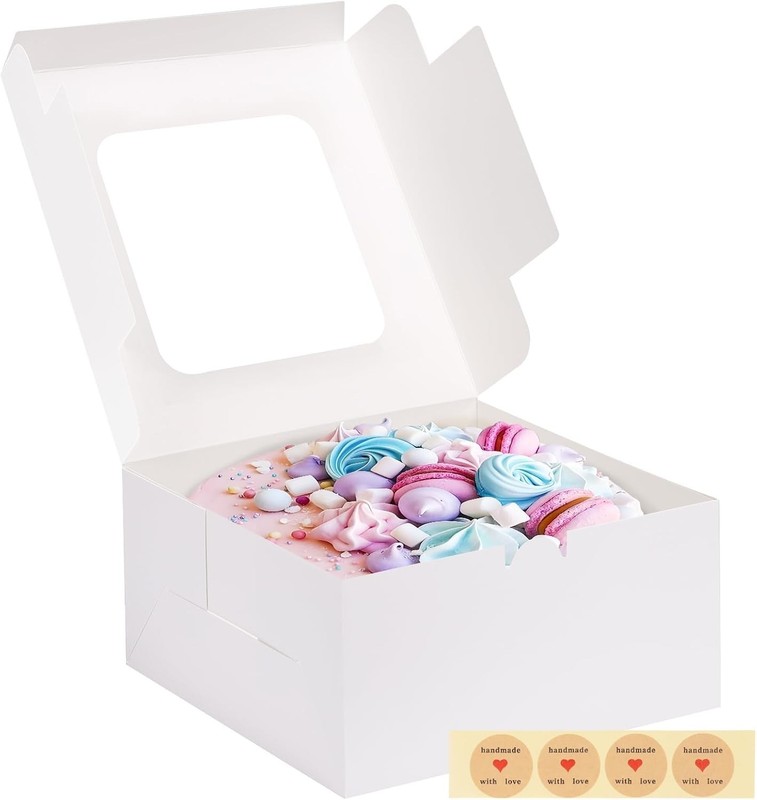 4 Pack Cake Boxes with Window Bakery Boxes for Cake Pie, 10X10X5 Inch