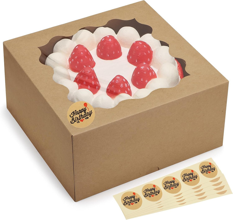 25 Pack 10X10X5 Cake Boxes with Window, Auto-Popup Brown Bakery Box |