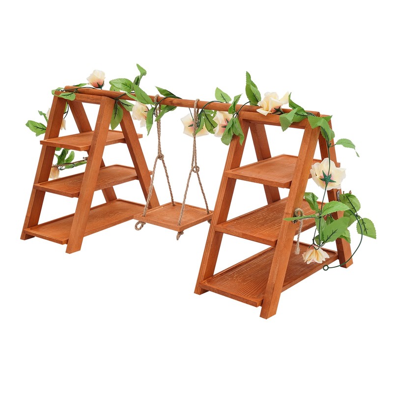 3-Tier Wooden Cupcake Stand, Dessert Display Stand with Swing and Flower Decorat gallery