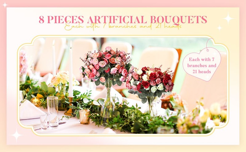 osar 16 Pcs Rose Artificial Flowers Fake Flowers Bouquet 21 Heads Silk gallery