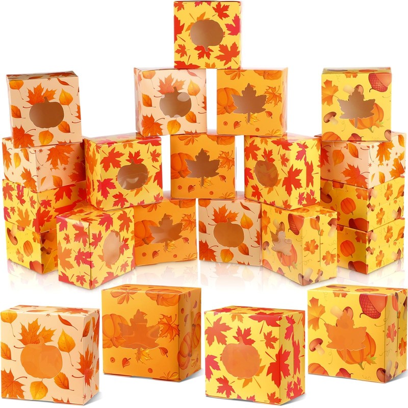 48 PCS Thanksgiving Cookie Boxes Window Maple Leaf Pumpkin Bakery Treat Box