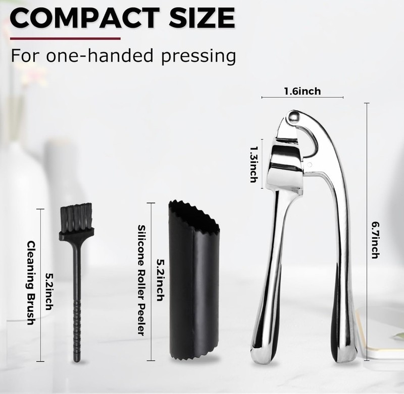 Kitessensu Pro Garlic Press Silver Squeeze Mincer Crush Ginger + Silicone Peeler gallery