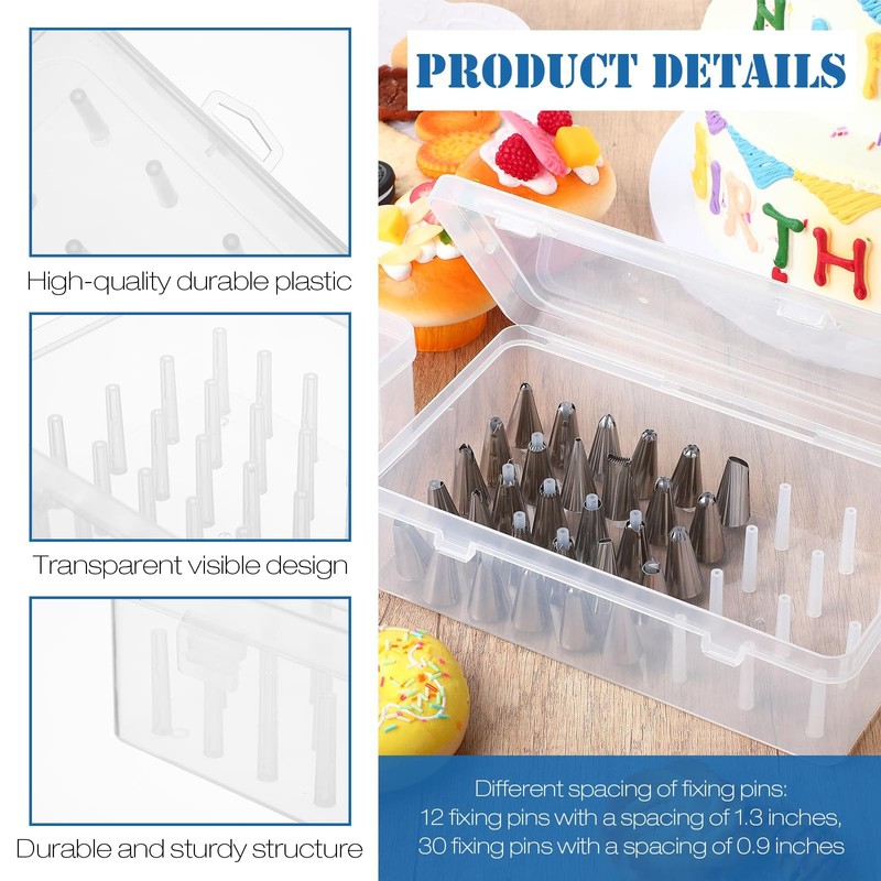 2 PCS Clear Piping Tip Storage Box With Fixed Pins Holds 84 Tips Organizer gallery