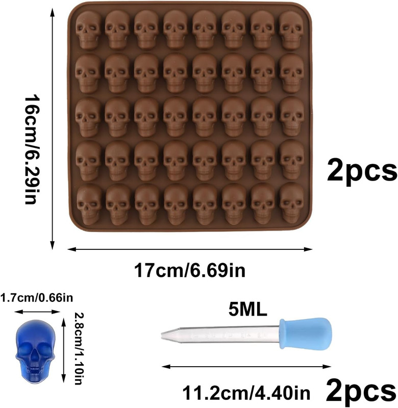 Gummy Skull Candy Molds Silicone 2 Pack 40 Cavity Non-Stick Skull Silicone gallery