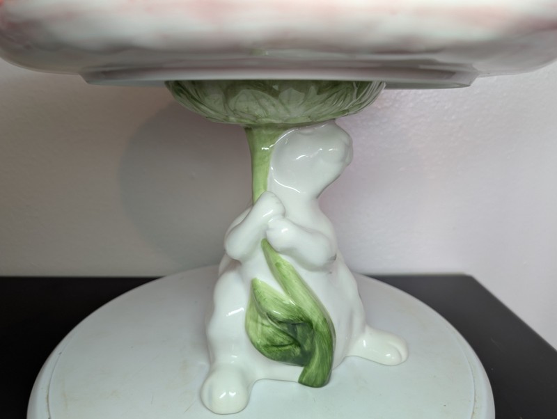 Pier 1 Bunny Rabbit w/Poppy Flower Cake Stand 8" Tall gallery