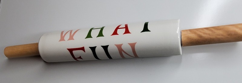 Rolling Pin with Wooden Handle ” Oh What Fun” Christmas Holiday Baking Ceramic