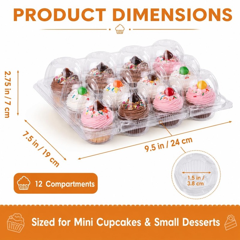 48 Pack 12-Compartment Mini Cupcake Containers, 12 Count Clear Plastic Cupcak... gallery