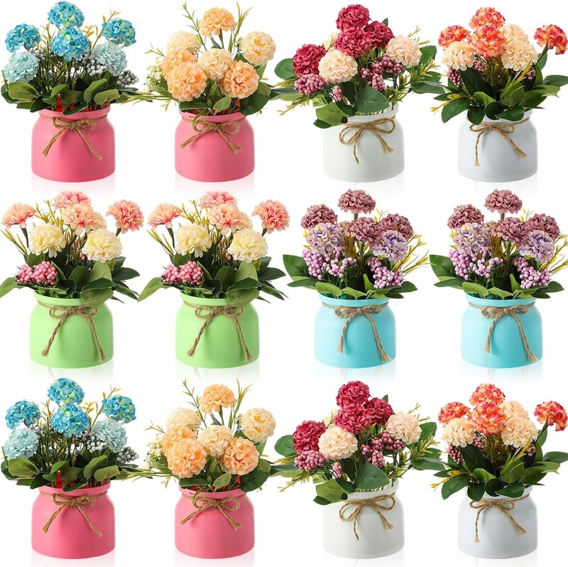 Suna 12 Pcs Hydrana Artificial Flowers in Vase Artificial Hydrana