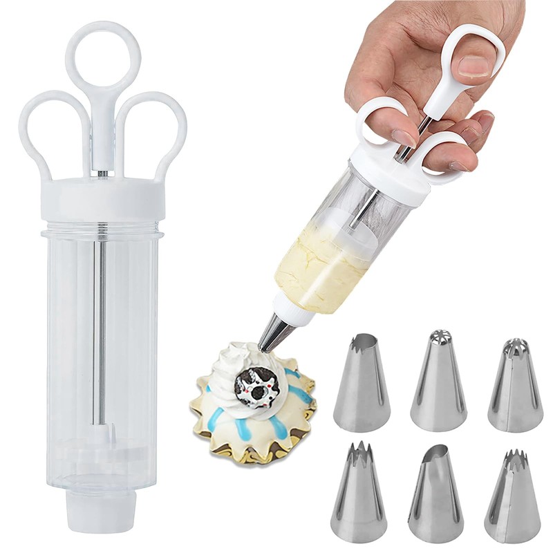 Cake Decorating Gun Icing Piping Kit with 6 Stainless Steel Tips Injector