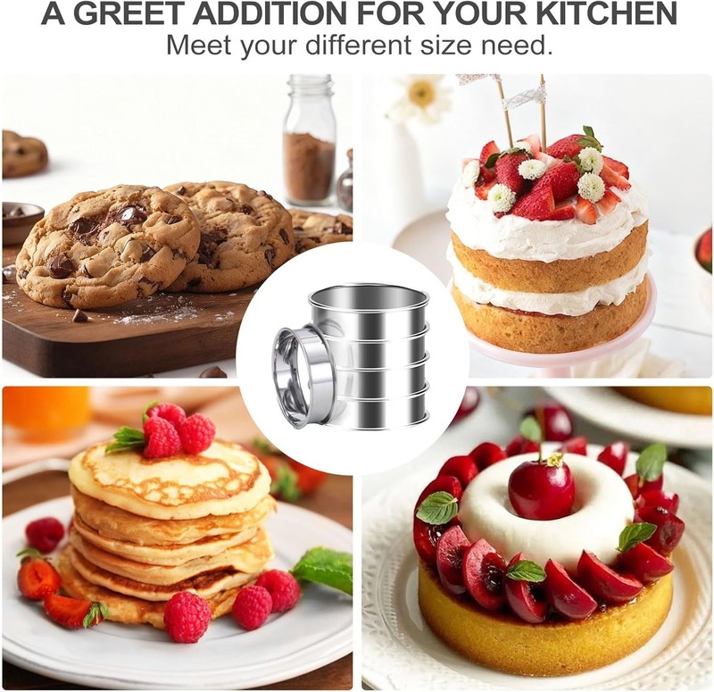 8Pcs Crumpet Rings, 4 & 3.15 Inches Nonstick English Muffin Rings, Stainless Ste gallery