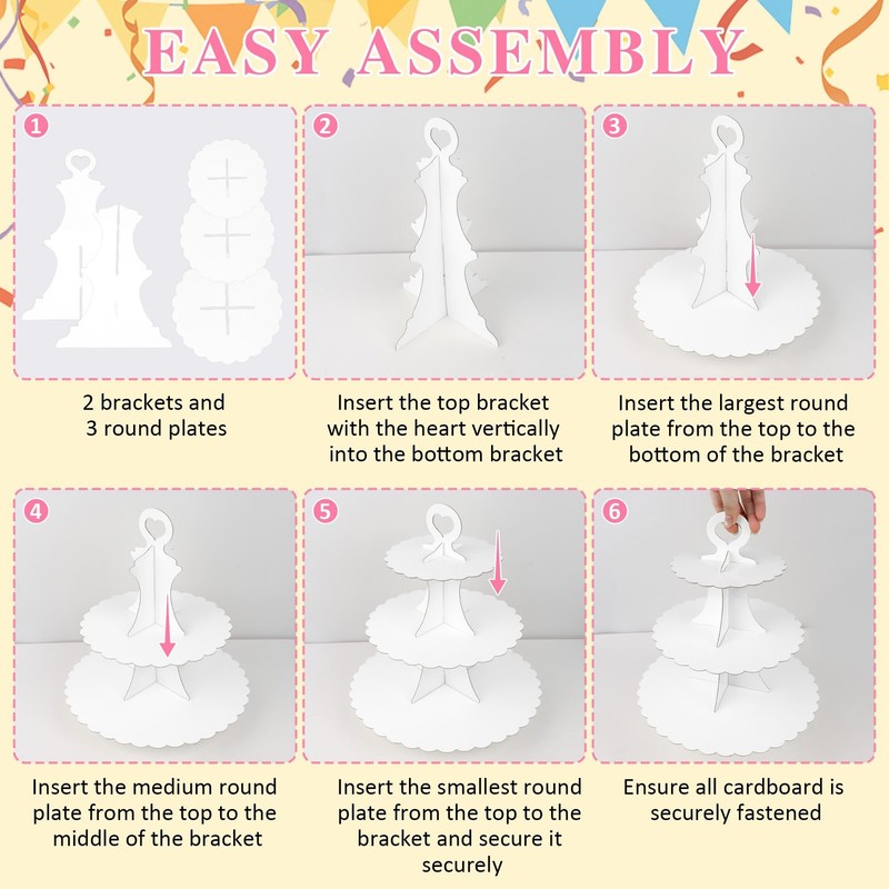 3-Tier Cupcake Stand 2 Pack Dessert Cup Cake Stand Tower Paper Round Cake Dis... gallery