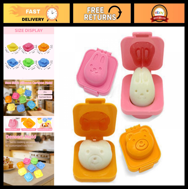 8pcs Non-Stick Silicone Egg Molds – Cute Cartoon Sushi Rice Ball DIY Bento Acces