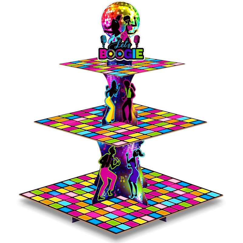 70’s Disco Party Decorations Retro Disco Cupcake Stand 11.8 In H X 9.8 In W X 7.