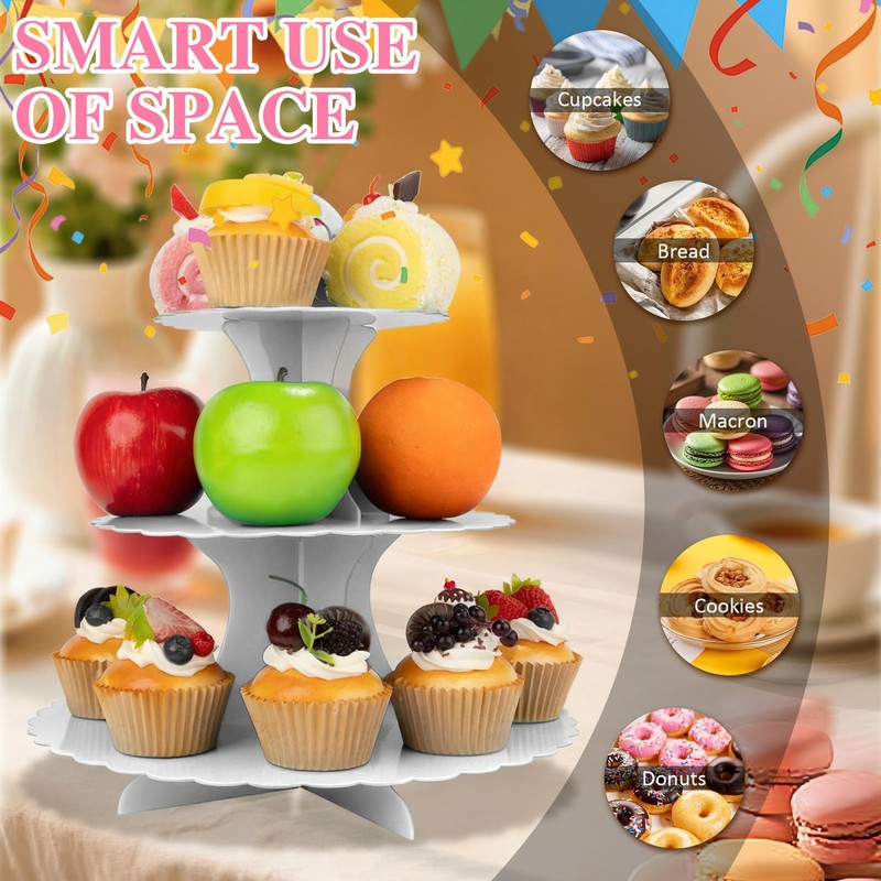 3-Tier Cupcake Stand 2 Pack Dessert Cup Cake Stand Tower Paper Round Cake Dis... gallery