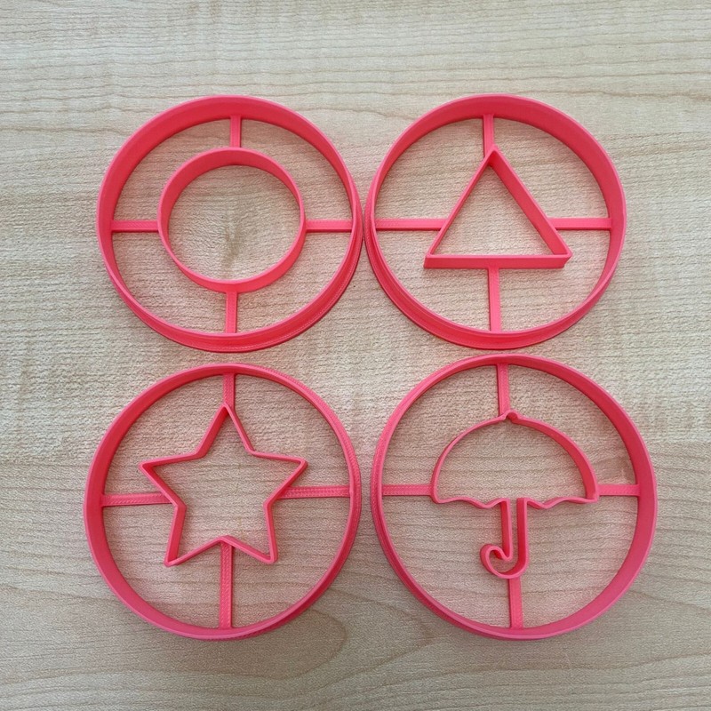 Squid Game Shapes Cookie Cutter Set, Circle, Triangle, Star and Umbrella Biscuit