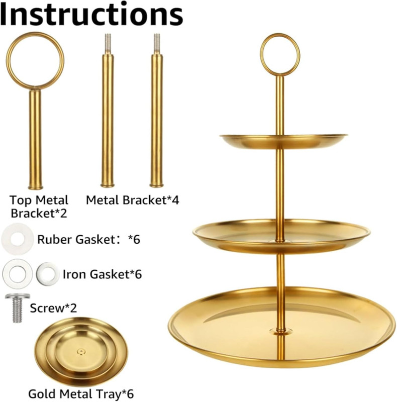 2 Pcs 3 Tier Stainless Steel Cupcake Stand | Gold Tiered Dessert Stand for Weddi gallery