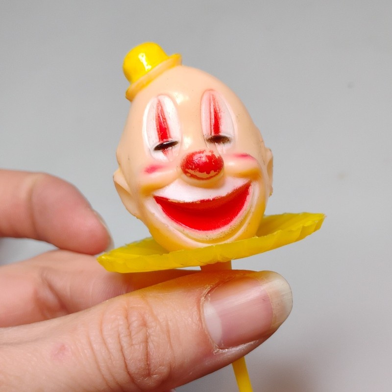 Vintage Clown Head Cake Toppers Set of 7 Plastic Birthday Reusable large 3.5" gallery