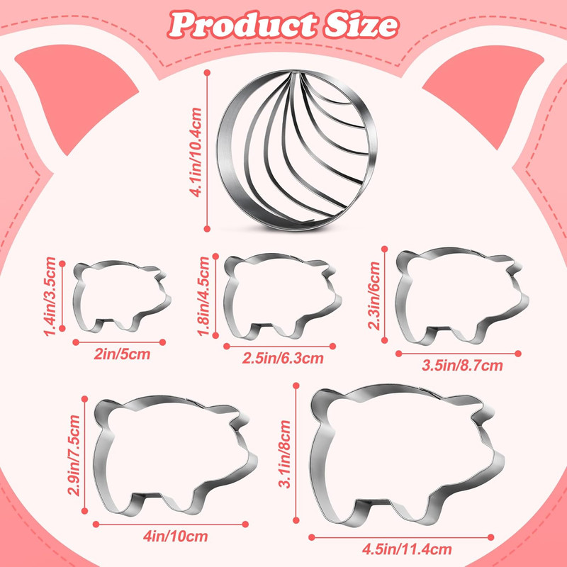 Concha Cutter Mexican Bread Mold 4.1 Inch with 5 Sizes Pig Cookie Cutter Set, Me gallery