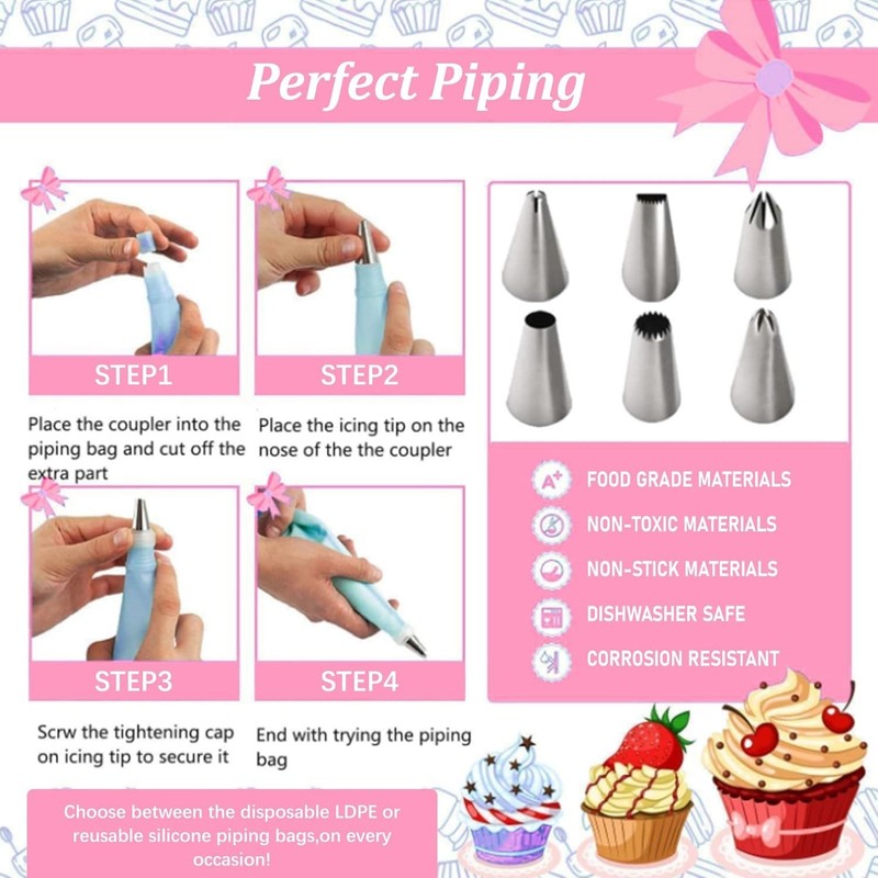 Complete 255PCS Cake Decorating Set: Piping Bags, Turntable & Tips for Beginners gallery