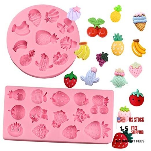Fruit Fondant Molds for Cake Decorating 2 Pcs, Mini Strawberry Pineapple F-22