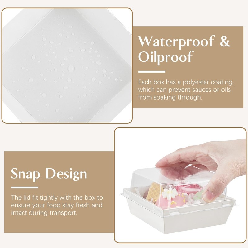 50 Pack Small Charcuterie Boxes with Clear Lids, 4×4 Inch Mini Cake Slice Box... gallery