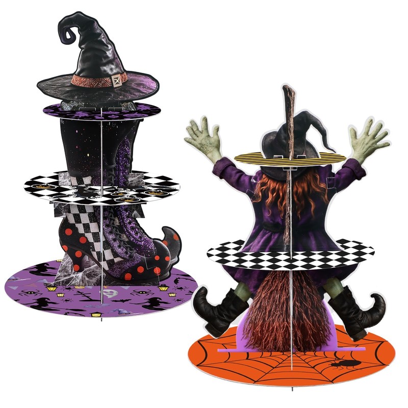 2 Pcs Halloween Cupcake Stand Decoration Halloween Party Supplies 3 Tier Card…