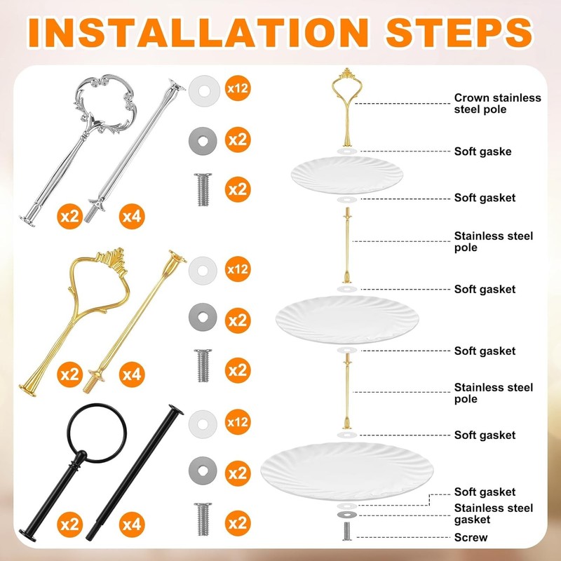6 Sets 3 Tier Cake Stand Hardware Tiered Tray Plate Hardware Kit Heavy Metal gallery