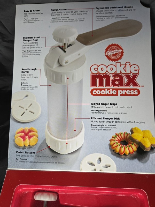 Wilton Cookie Max Cookie Press One Click Pump Handle 12 Disc Designs Manual Box gallery