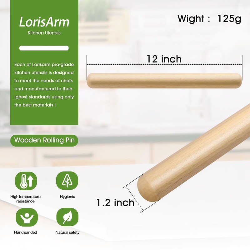 11.5-inch Wooden Rolling Pin for Baking, French Wood Rolling Pin Wood Kitchen... gallery