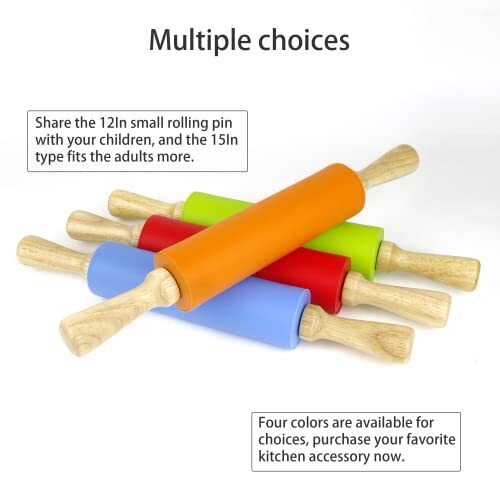 Silicone Rolling Pin Baking Non-stick Rolling Pin Dough Roller 15", Woodn Handle gallery