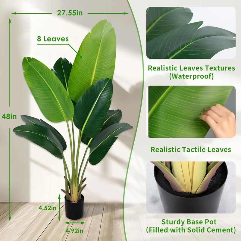 Cetrd Artificial Bird Of Paradise Plant 8Ft Fake Tropical Palm Tree 18Trunks gallery