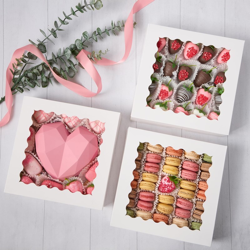 20 PCS Pie Bakery Boxes With Window AutoPopup Cookie Treat 10x10x2.5 Inch gallery