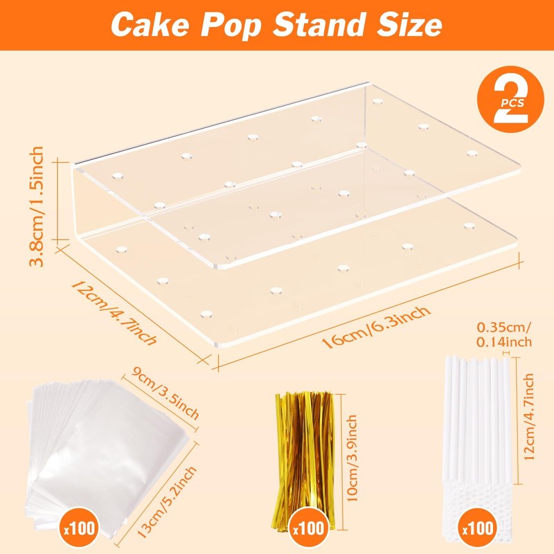 2 Pack Acrylic Cake Pop Stand 15 Holes with 100 Sticks and Wrappers Kit gallery