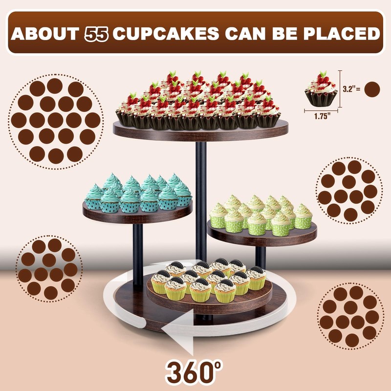Cupcake Stand, 4 Tier Round Wood Cupcake Tower Stand for 50 Cupcakes, Rotatab... gallery