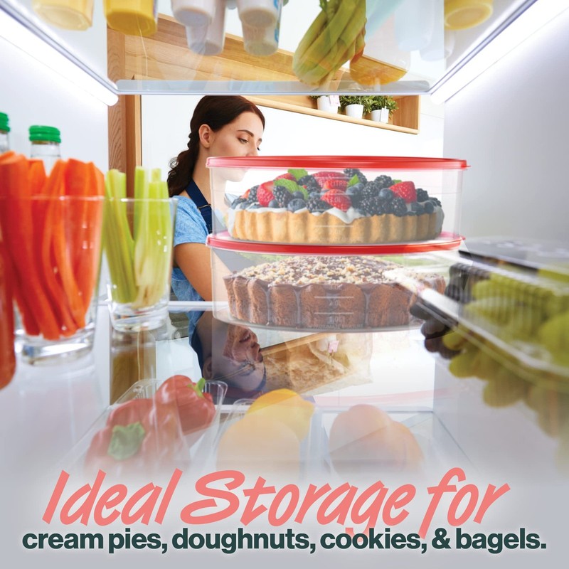 Pie Carrier Cake Storage Clear Container with Red Lid | 10.5" Large Round gallery