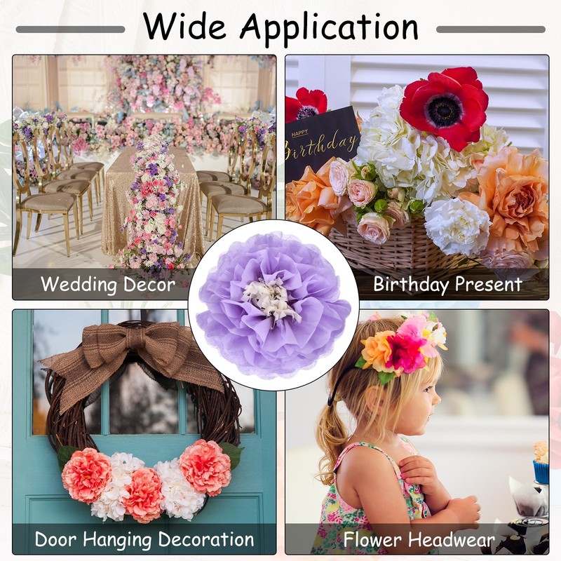 Crepe Paper Flowers, Light Purple Tissue Paper Flowers - 8 x 8 Inch / 6 Pcs gallery