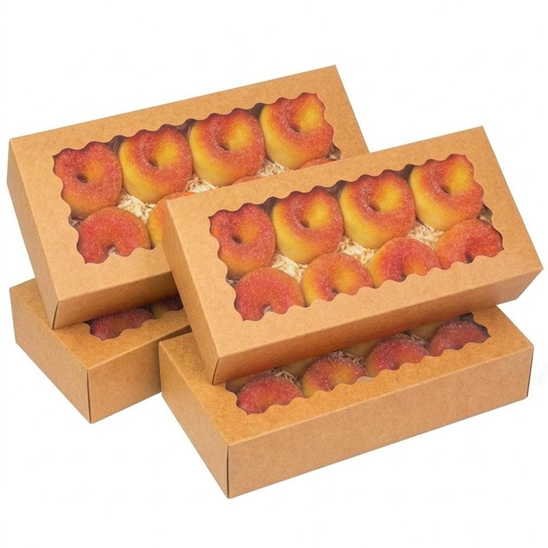 AutoPop Up Cookie Box With Window 12×5.5×2.5 Inch Brown Pastry Bakery 50 PCS