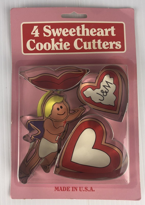 Valentines Day Metal Cookie Cutters 4 Piece By Fox Run Made In USA Heart Cupid