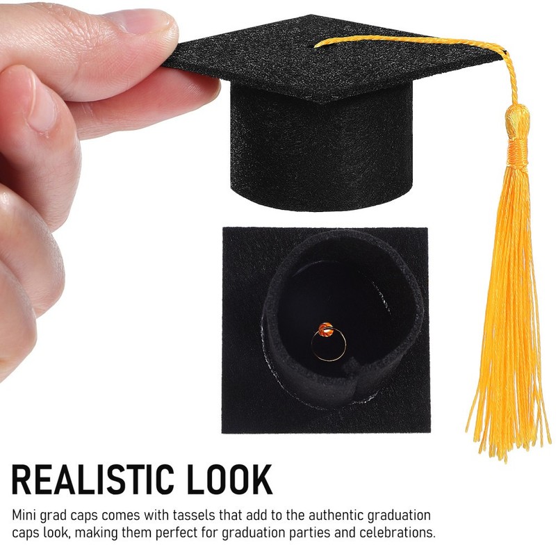 4Pcs Mini Graduation Caps Bottle Covers Felt Graduation Hat Decorations Black gallery
