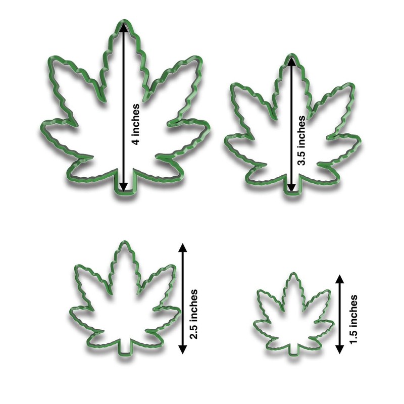Marijuana Cannabis Pot Leaf Cookie Cutter Set – 4-Piece (4", 3.5", 2.5", 1.5") gallery