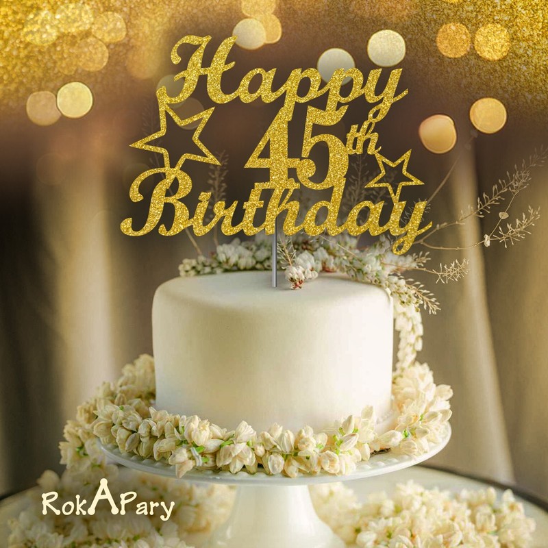 45 Birthday Cake Topper Gold Glitter, 45th Party Decoration Ideas