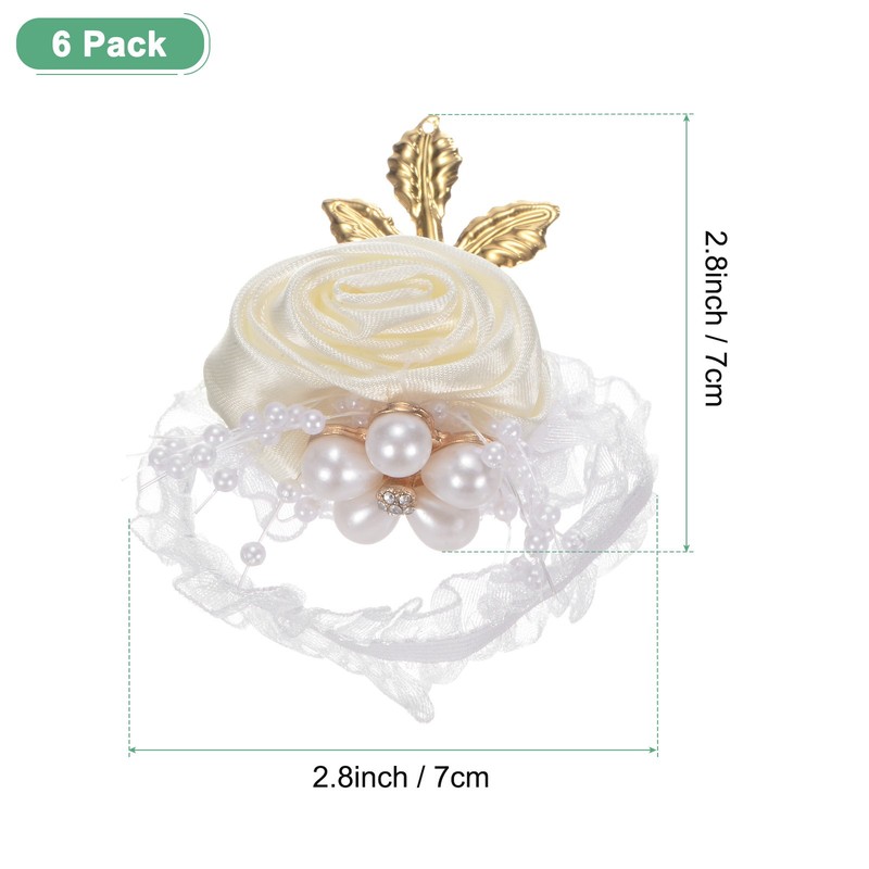 6-Pack Wrist Corsage Bracelets, Artificial Wrist Corsages Band [Cream White] gallery