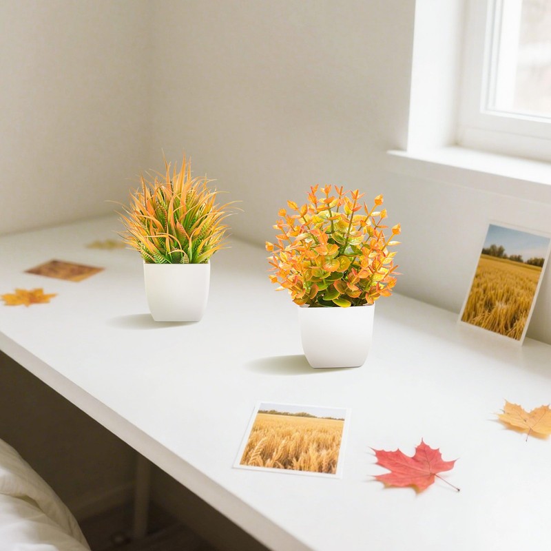 2 Pack Orange Mini Fake Plants Fall Decor 7 Inch gallery
