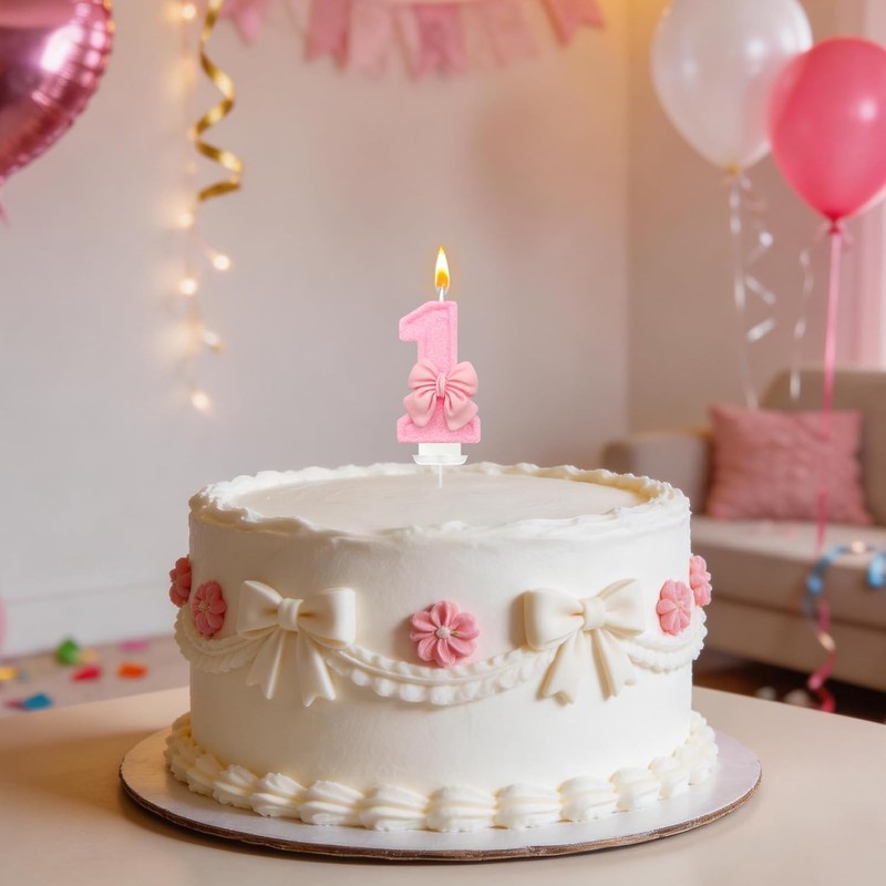 Birthday Cake Candles, Pink Glitter Number Candles with Bow Decoration，Pink gallery