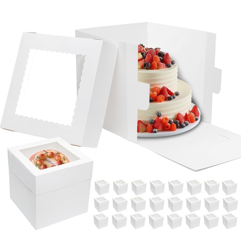 25pcs Tall Cake Boxes 10x10x10 Bakery for Tier Cakes with Window 10 Inch White