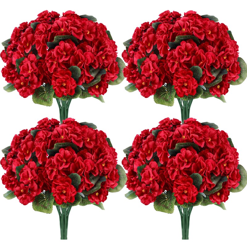 Der Rose 6 Pack Red Artificial Geraniums Flowers for 10″D x 12″H,